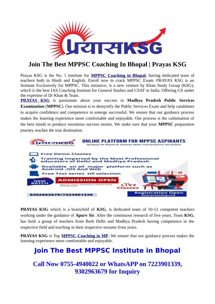 join the best mppsc coaching in bhopal prayas ksg