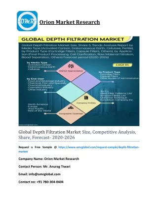 Global Depth Filtration Market Size, Competitive Analysis, Share, Forecast- 2020-2026