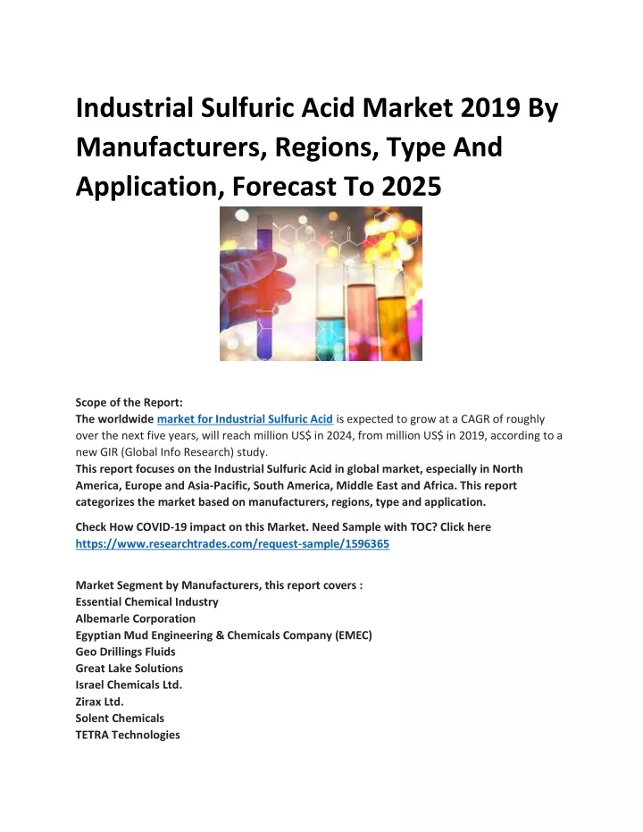 industrial sulfuric acid market 2019