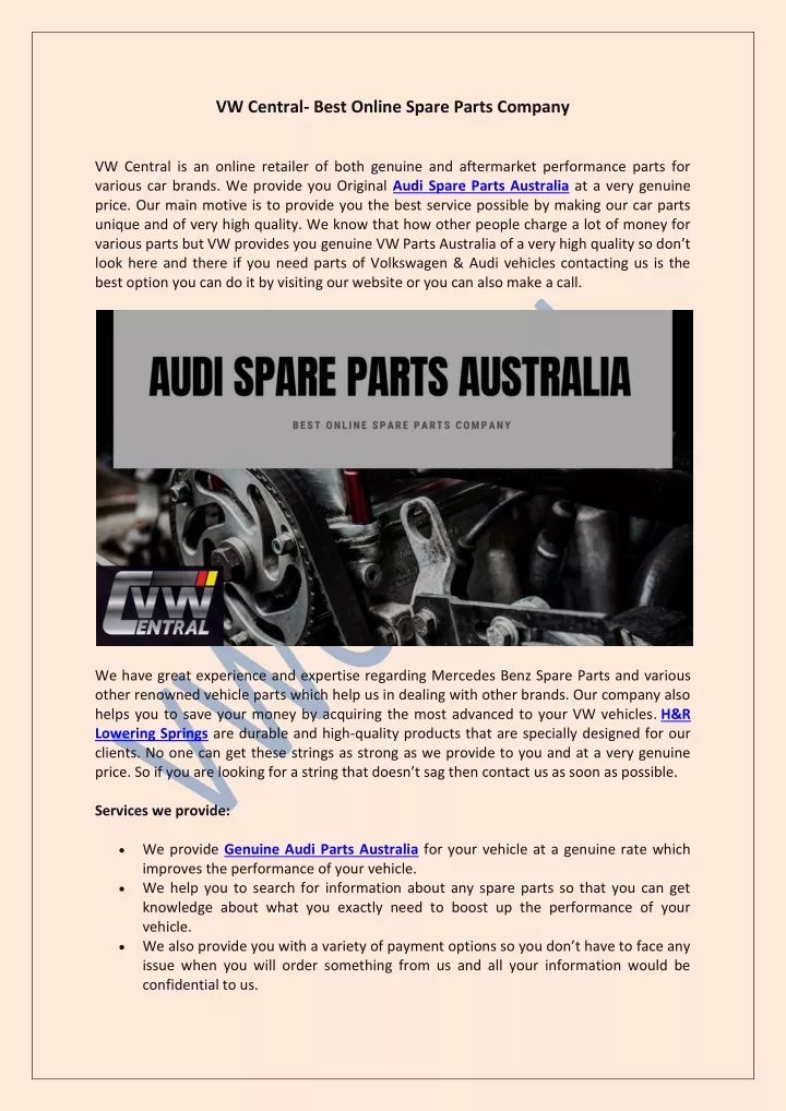 vw central best online spare parts company