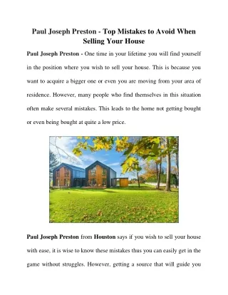 Paul Joseph Preston - Home-selling mistakes and how to avoid them