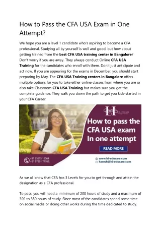 How to Pass the CFA USA Exam in One Attempt?