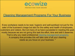 Cleaning Management Programs For Your Business