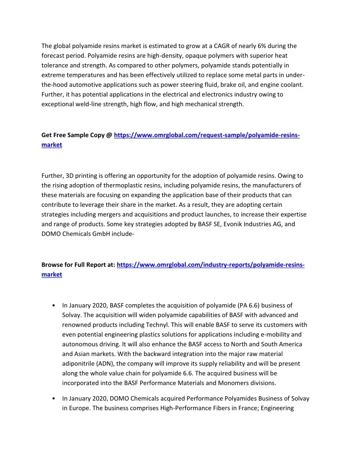 the global polyamide resins market is estimated