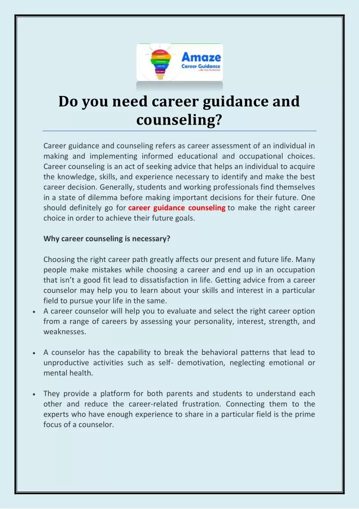 do you need career guidance and counseling