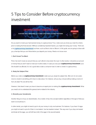 5 Tips to Consider Before cryptocurrency investment