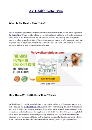 AV Health Keto Trim No Side Effects! Fat Burn With Ketosis?