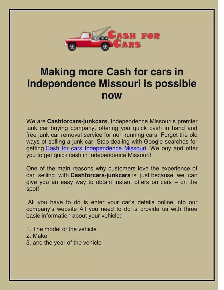 making more cash for cars in independence