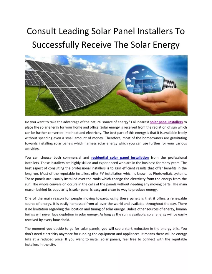 consult leading solar panel installers