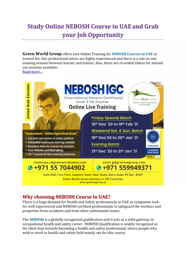study online nebosh course in uae and grab your