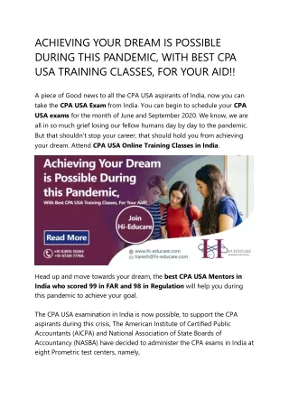 ACHIEVING YOUR DREAM IS POSSIBLE DURING THIS PANDEMIC, WITH BEST CPA USA TRAINING CLASSES, FOR YOUR AID!!