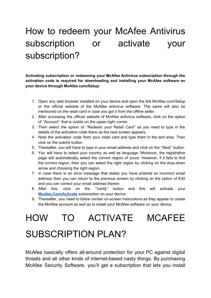 how to redeem your mcafee antivirus subscription