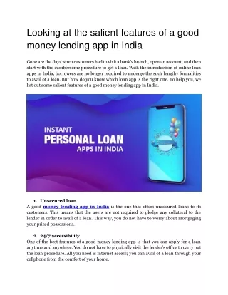 Looking at the salient features of a good money lending app in India