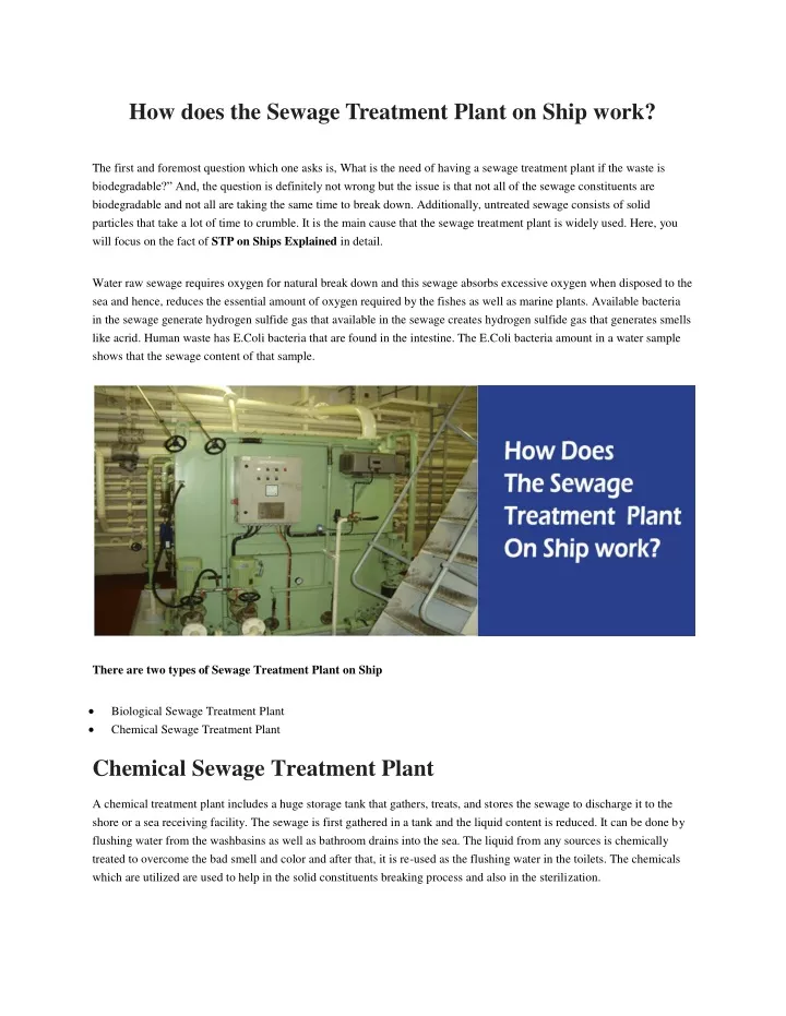 how does the sewage treatment plant on ship work