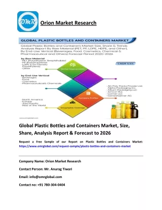 Global Plastic Bottles and Containers Market Size, Share & Forecast To 2020-2026