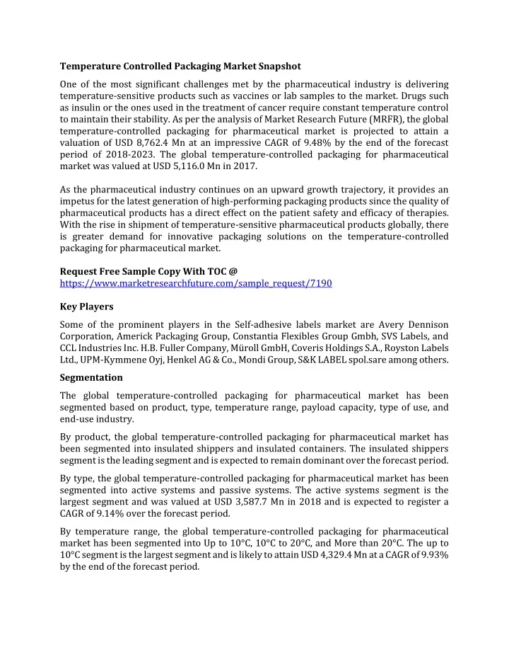 temperature controlled packaging market snapshot