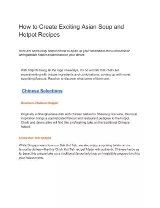 how to create exciting asian soup and hotpot