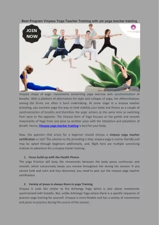 Best Program Vinyasa Yoga Teacher Training with yin yoga teacher training