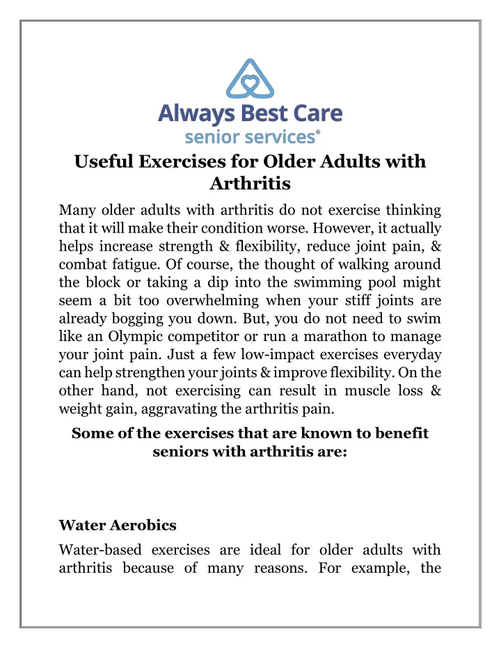 useful exercises for older adults with arthritis