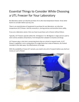 Essential Things to Consider While Choosing a UTL Freezer for Your Laboratory