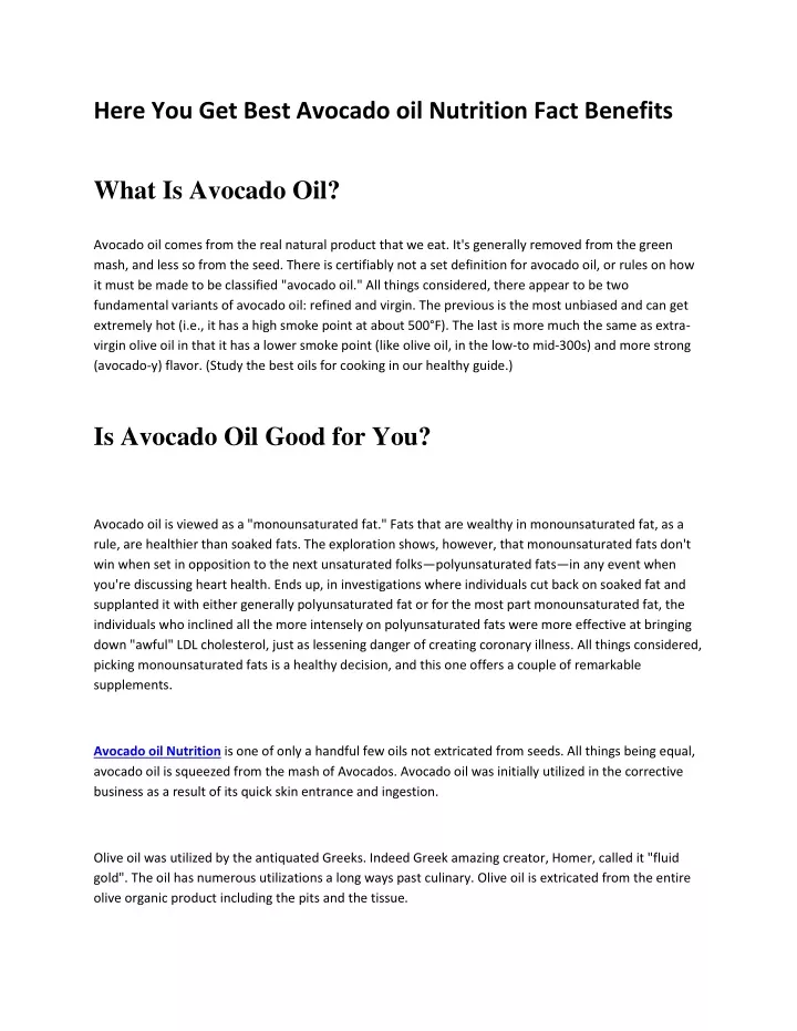 here you get best avocado oil nutrition fact
