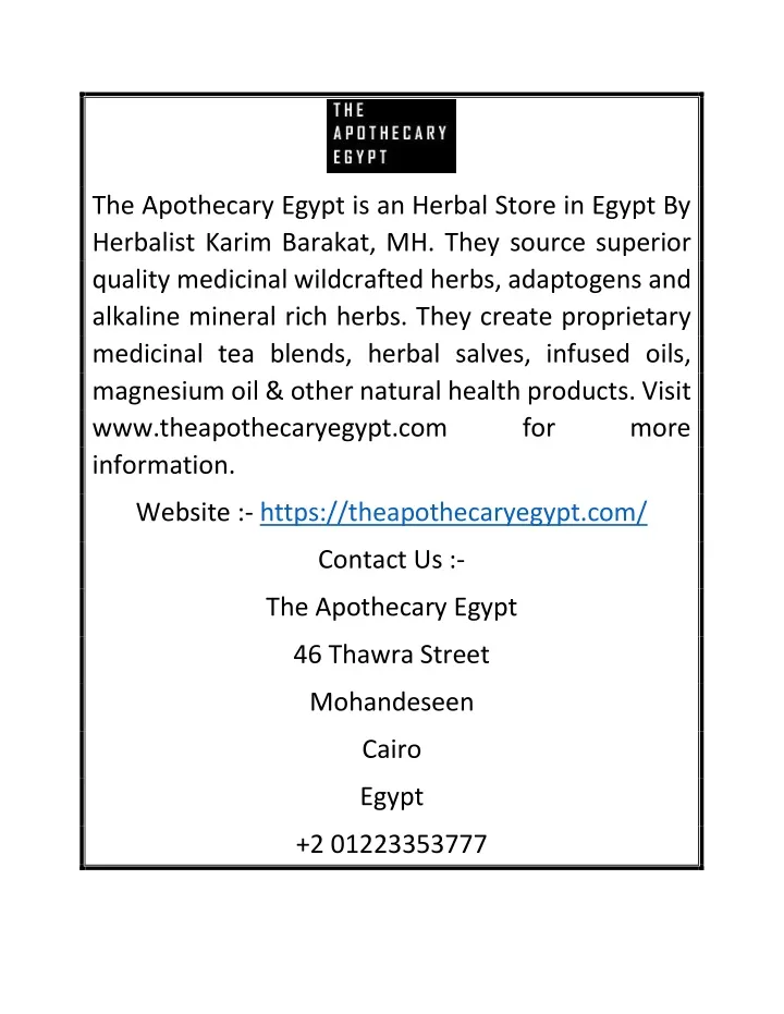the apothecary egypt is an herbal store in egypt