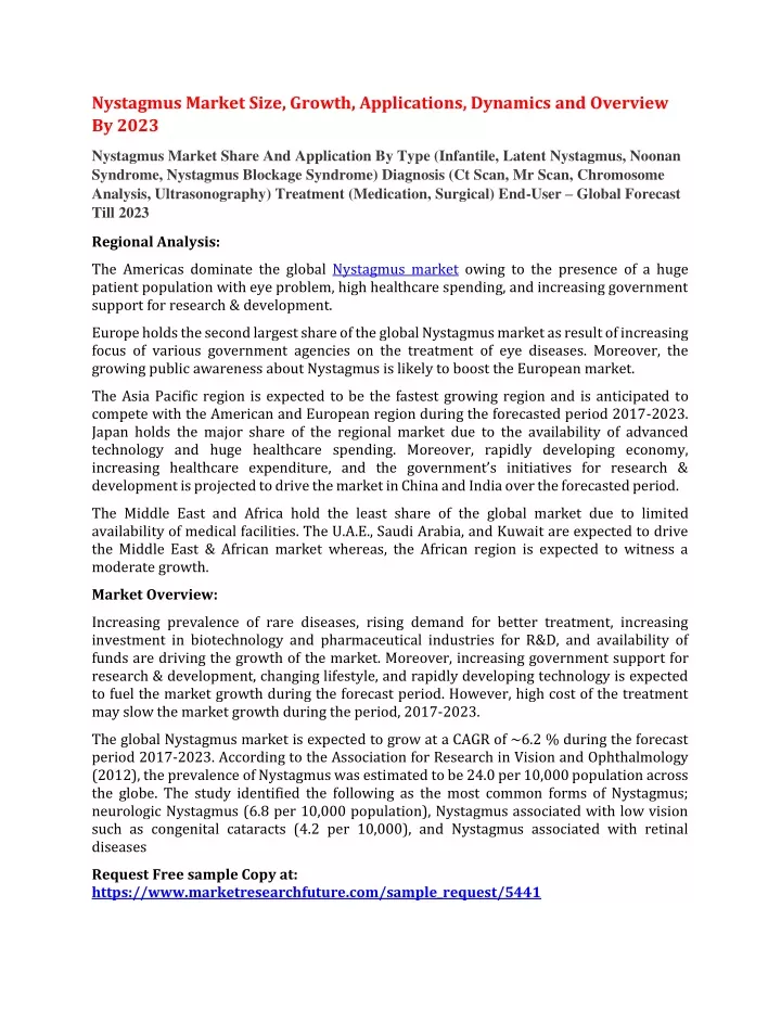 nystagmus market size growth applications