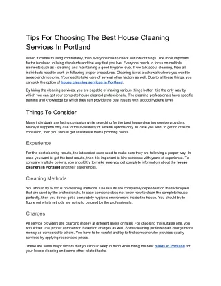 Tips For Choosing The Best House Cleaning Services In Portland
