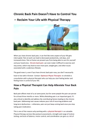 Chronic Back Pain Doesn’t Have to Control You – Reclaim Your Life with Physical Therapy