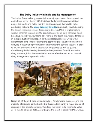 the dairy industry in india and its management