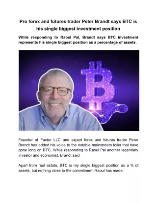 Pro forex and futures trader Peter Brandt says BTC is his single biggest investment position