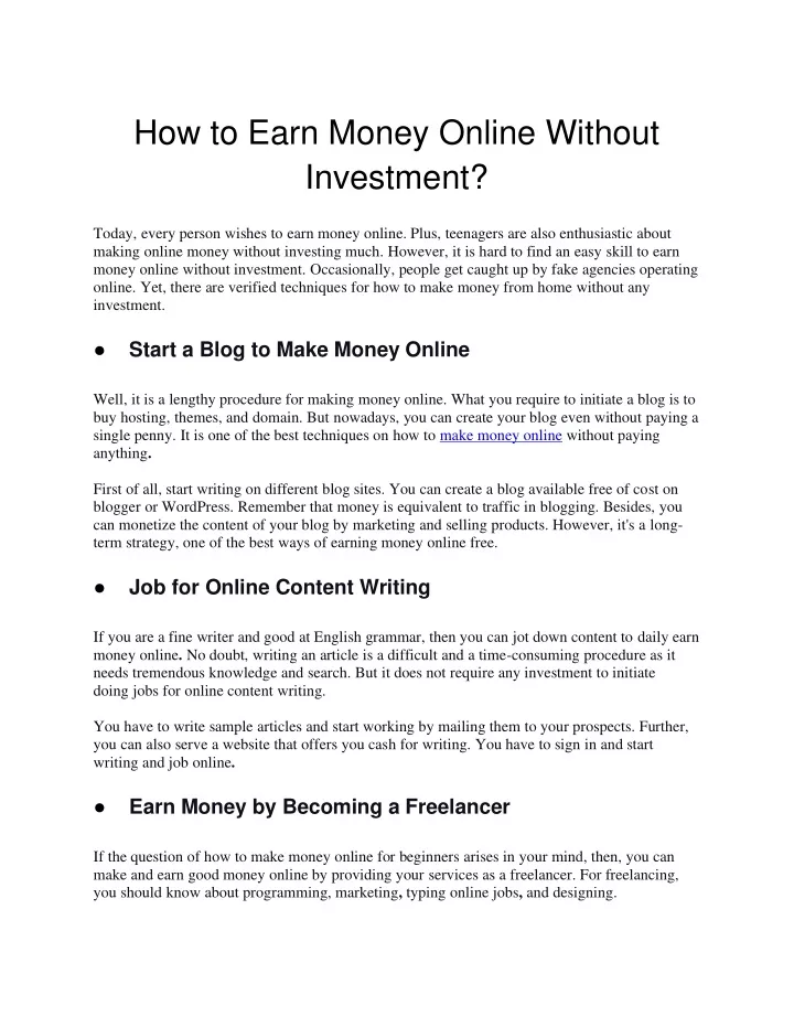 how to earn money online without investment