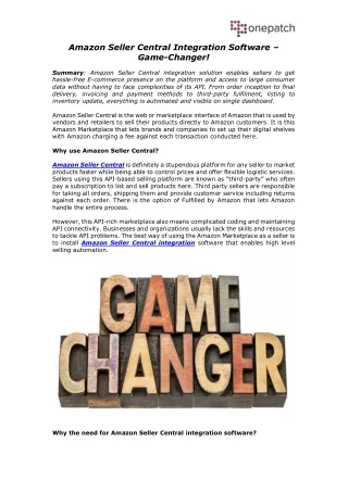 amazon seller central integration software game