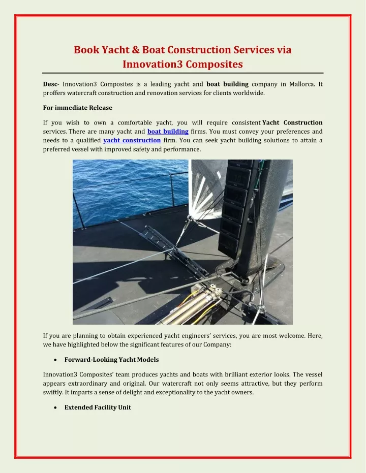 book yacht boat construction services