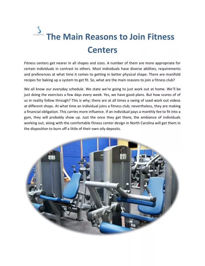 the main reasons to join fitness centers
