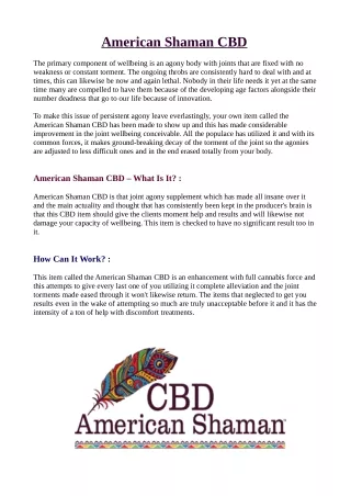 American Shaman CBD : [Warnings2020] Reviews, Benefits, Price and Where to buy?