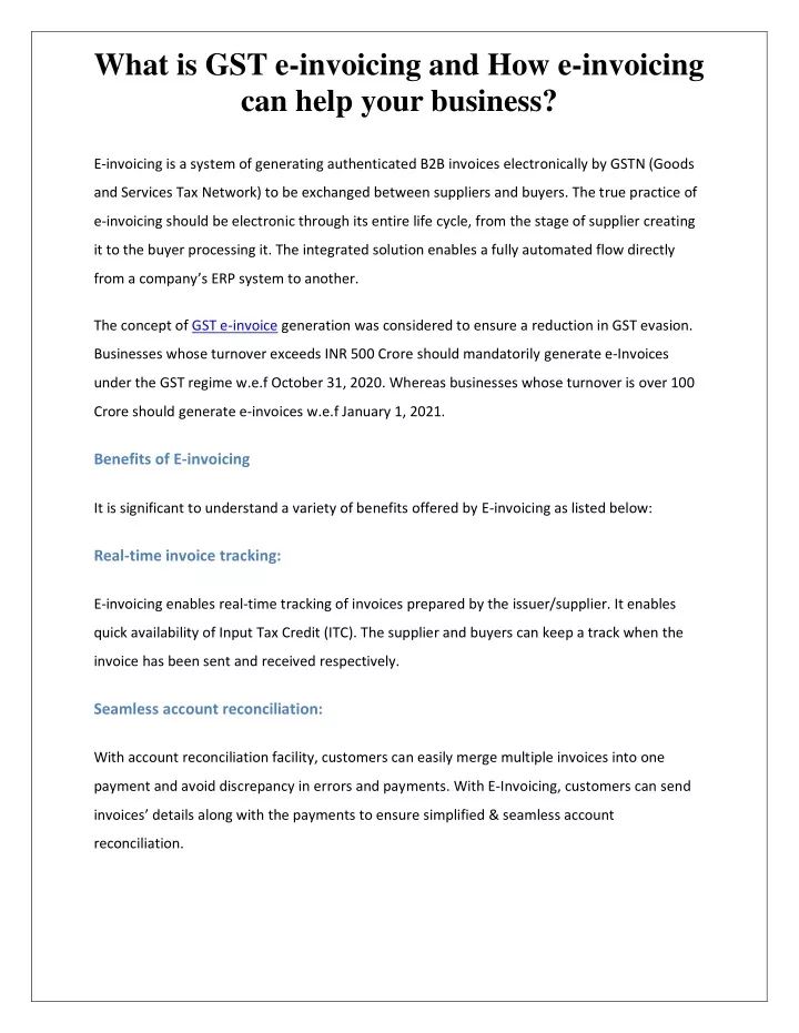 what is gst e invoicing and how e invoicing