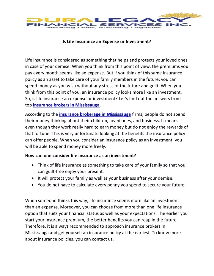 is life insurance an expense or investment