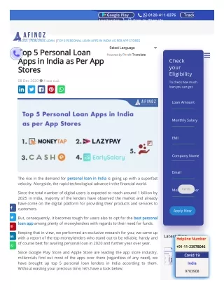 Top 5 Personal Loan Apps in India as Per App Stores - Afinoz