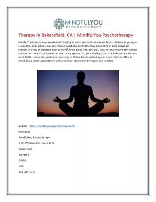 Therapy In Bakersfield, CA | MindfulYou Psychotherapy
