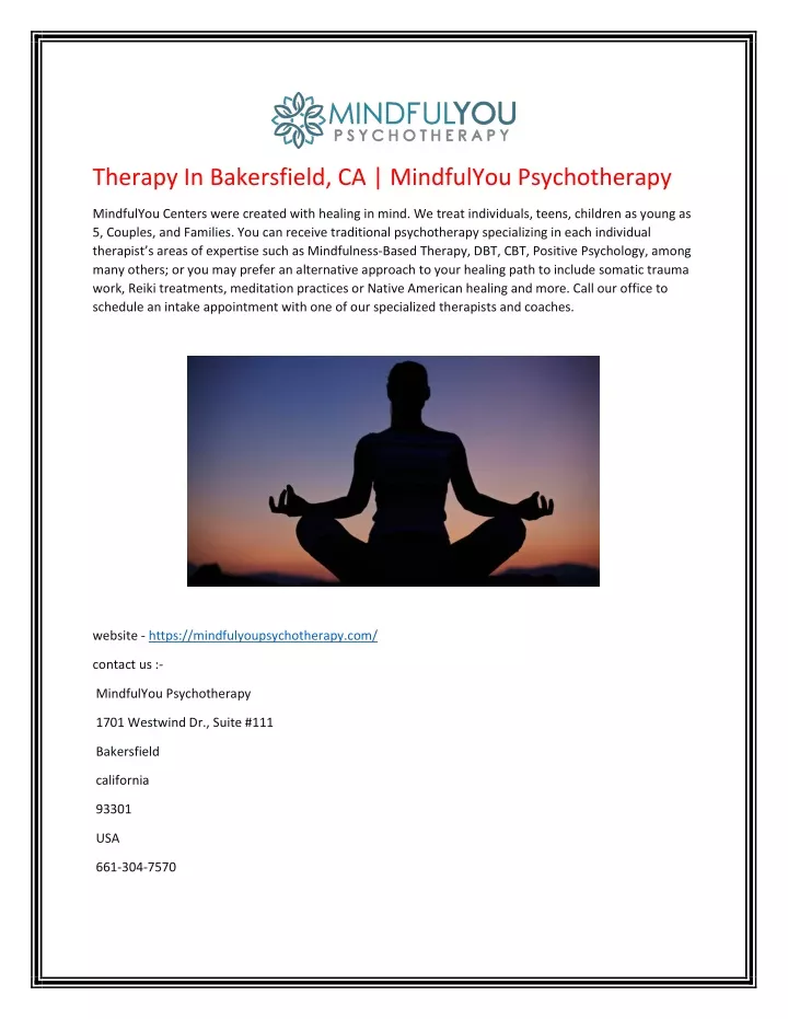 therapy in bakersfield ca mindfulyou psychotherapy