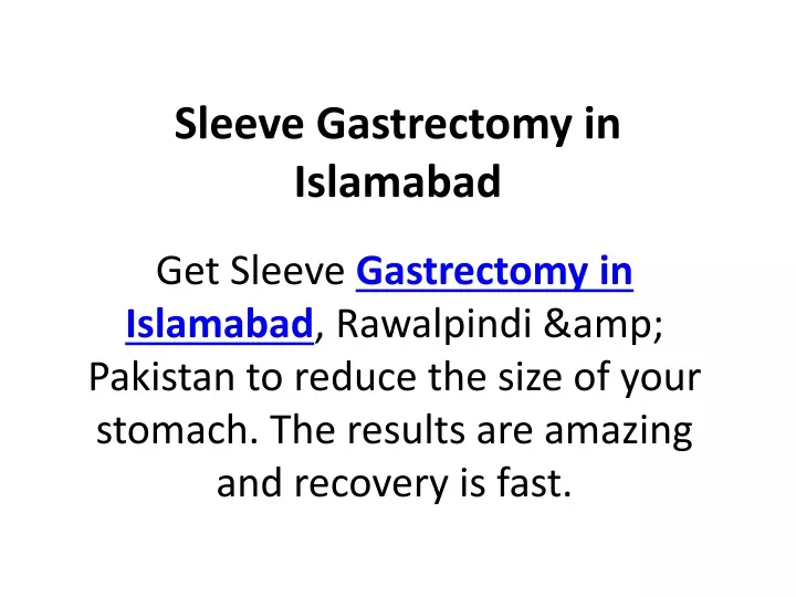 sleeve gastrectomy in islamabad