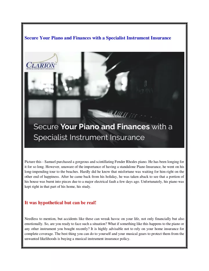 secure your piano and finances with a specialist