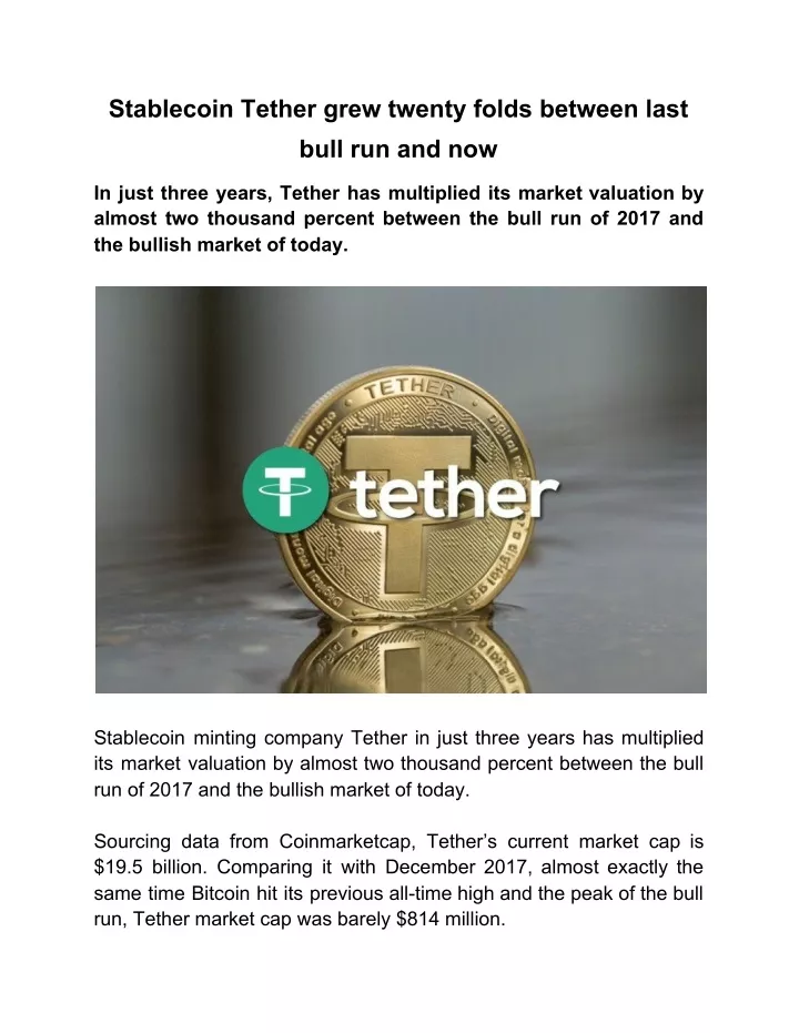 stablecoin tether grew twenty folds between last