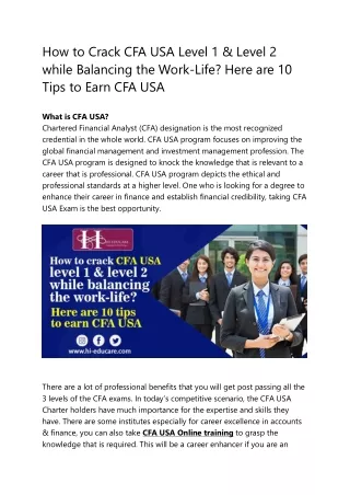 How to Crack CFA USA Level 1 & Level 2 while Balancing the Work-Life? Here are 10 Tips to Earn CFA USA