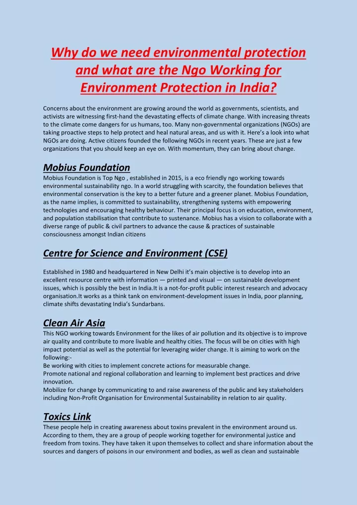 why do we need environmental protection and what