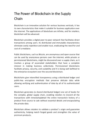 the power of blockchain in the supply the power
