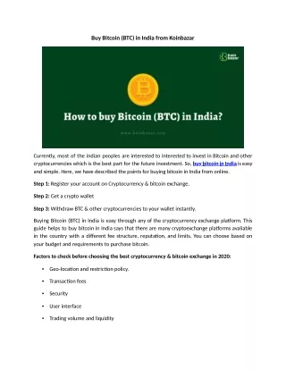 buy bitcoin btc in india from koinbazar