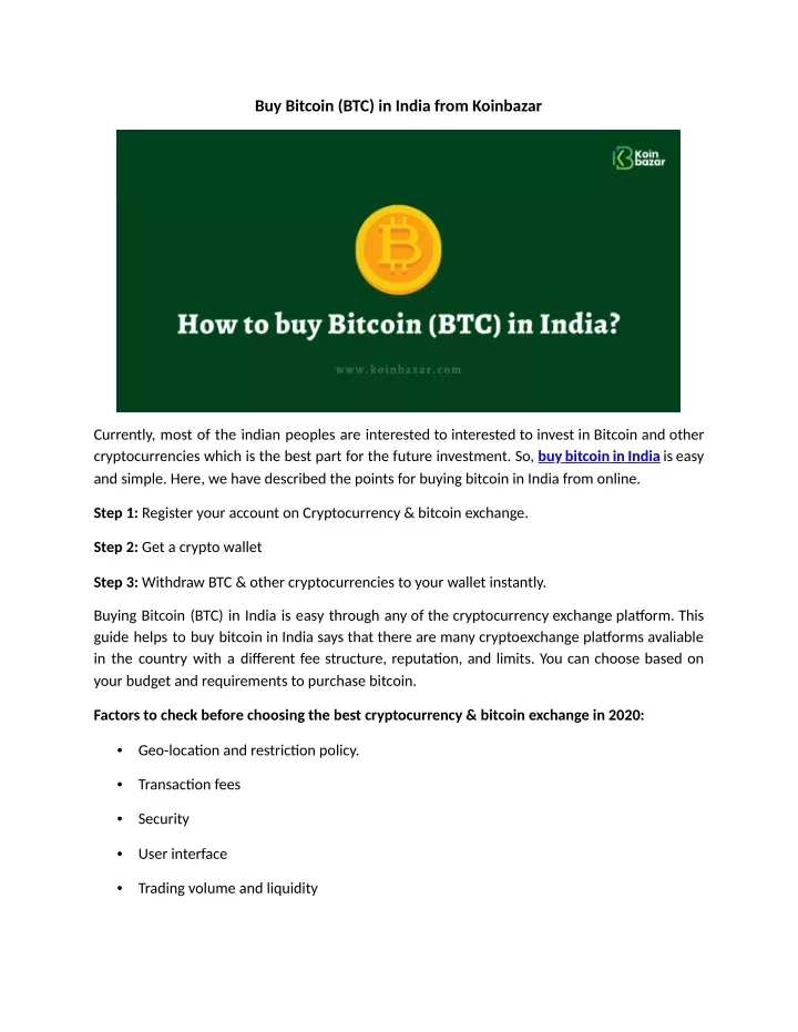 buy bitcoin btc in india from koinbazar