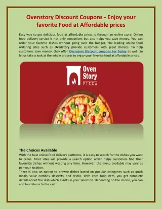 Ovenstory Discount Coupons - Enjoy your favorite Food at Affordable prices